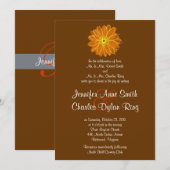 Oranje en bruin Gerber Daisy Wedding Uitnodiging (Voorkant / Achterkant)