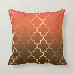 Oranje en bruin mengsel   Gold Quatrefoil Patroon Kussen