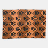 Oranje en bruine Chevron met een hond met een heup Theedoek (Horizontaal)