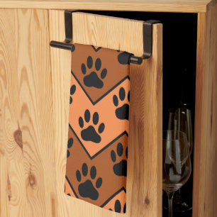 Oranje en bruine Chevron met een hond met een heup Theedoek