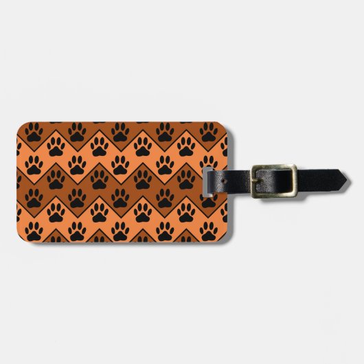 Oranje en bruine Chevron met een hond-paw-patroon Bagagelabel (Voorkant horizontaal)