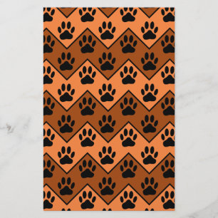 Oranje en bruine Chevron met een hond-paw-patroon Briefpapier