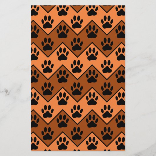 Oranje en bruine Chevron met een hond-paw-patroon Briefpapier (Voorkant)