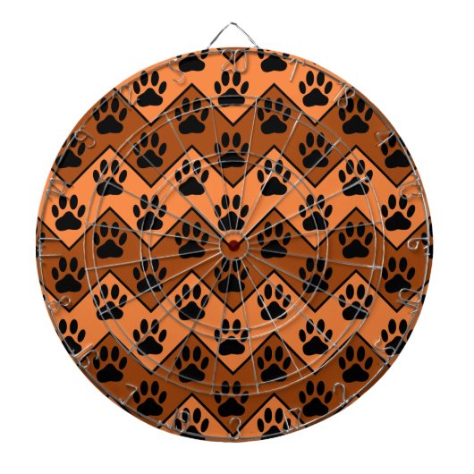 Oranje en bruine Chevron met een hond-paw-patroon Dartbord (Voorkant)