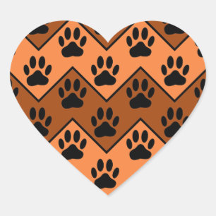 Oranje en bruine Chevron met een hond-paw-patroon Hart Sticker