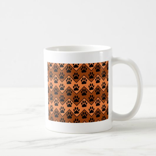 Oranje en bruine Chevron met een hond-paw-patroon Koffiemok (Rechts)