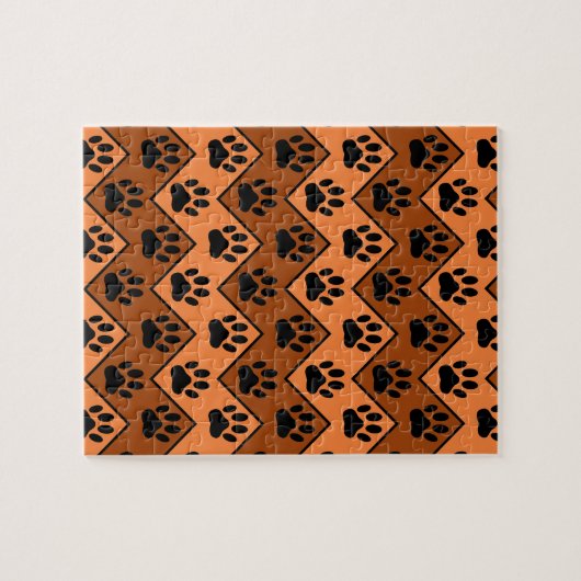 Oranje en bruine Chevron met een hond-paw-patroon Legpuzzel (Horizontaal)
