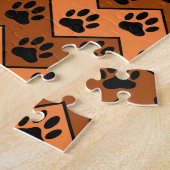 Oranje en bruine Chevron met een hond-paw-patroon Legpuzzel (Zijkant)