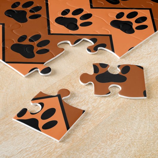 Oranje en bruine Chevron met een hond-paw-patroon Legpuzzel (Zijkant)