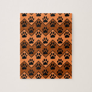 Oranje en bruine Chevron met een hond-paw-patroon Legpuzzel