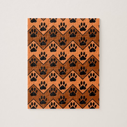 Oranje en bruine Chevron met een hond-paw-patroon Legpuzzel (Verticaal)