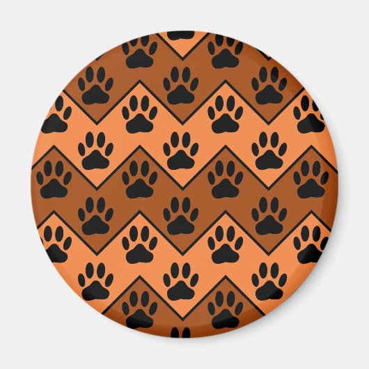 Oranje en bruine Chevron met een hond-paw-patroon Magneet (Voorkant)