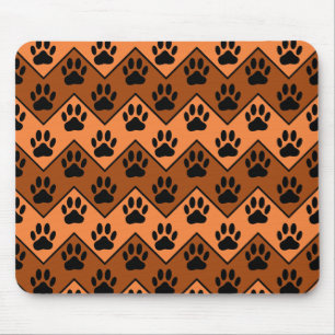 Oranje en bruine Chevron met een hond-paw-patroon Muismat