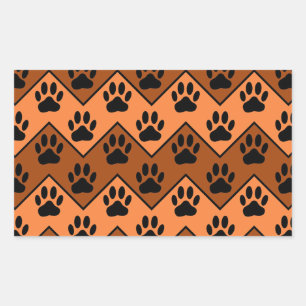 Oranje en bruine Chevron met een hond-paw-patroon Rechthoekige Sticker