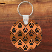 Oranje en bruine Chevron met een hond-paw-patroon Sleutelhanger (Voorkant)