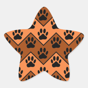 Oranje en bruine Chevron met een hond-paw-patroon Ster Sticker