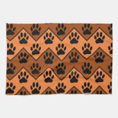 Oranje en bruine Chevron met een hond-paw-patroon Theedoek (Horizontaal)