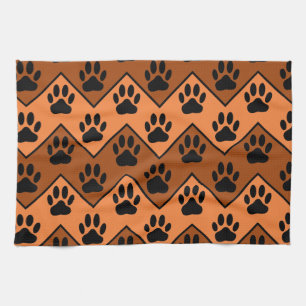 Oranje en bruine Chevron met een hond-paw-patroon Theedoek