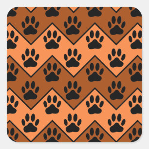 Oranje en bruine Chevron met een hond-paw-patroon Vierkante Sticker