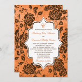 Oranje en bruine Floral Damask Wedding Uitnodiging (Voorkant / Achterkant)