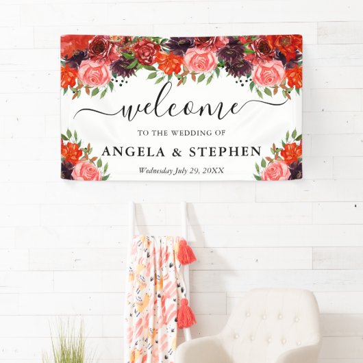 Oranje en bruine Herfst Bloemen Huwelijk Welkom Spandoek (Insitu)