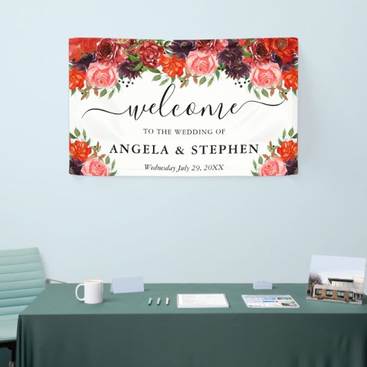 Oranje en bruine Herfst Bloemen Huwelijk Welkom Spandoek (Beurs)