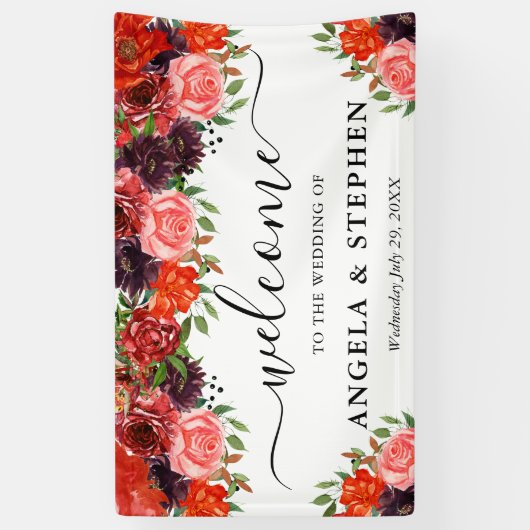 Oranje en bruine Herfst Bloemen Huwelijk Welkom Spandoek (Verticaal)