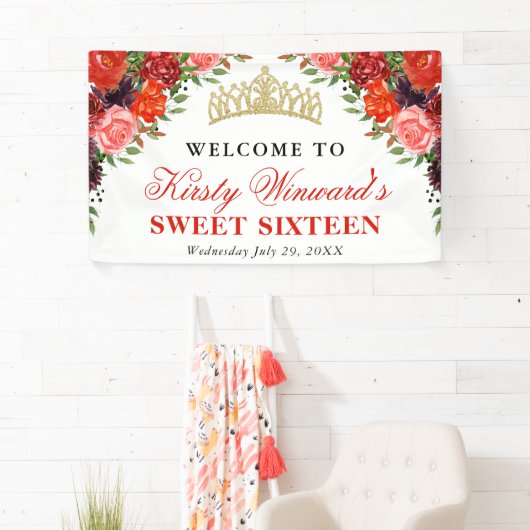 Oranje en bruine Herfst Bloemen Sweet 16 Spandoek (Insitu)