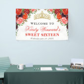 Oranje en bruine Herfst Bloemen Sweet 16 Spandoek (Beurs)