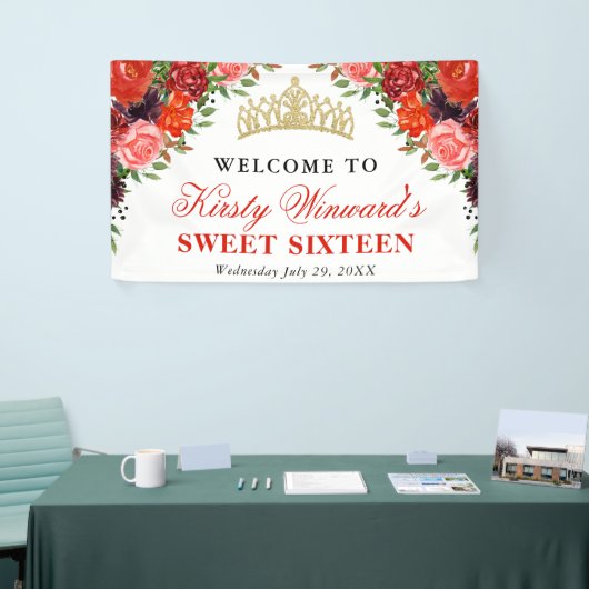 Oranje en bruine Herfst Bloemen Sweet 16 Spandoek (Beurs)