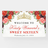 Oranje en bruine Herfst Bloemen Sweet 16 Spandoek (Horizontaal)