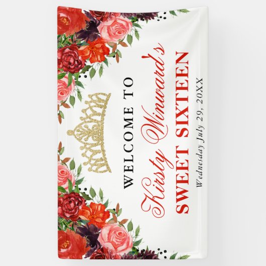 Oranje en bruine Herfst Bloemen Sweet 16 Spandoek (Verticaal)