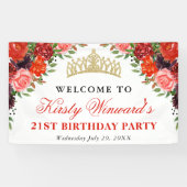 Oranje en bruine Herfst Bloemen Verjaardag Spandoek (Horizontaal)