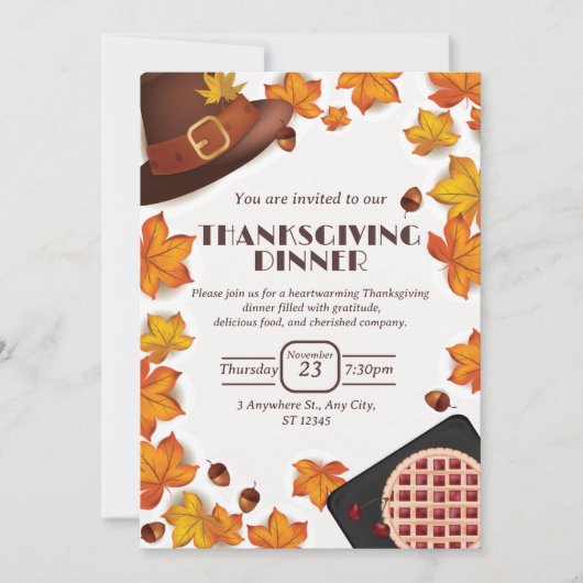 Oranje en Bruine Herfst Thanksgiving Dinner Uitnod Kaart (Voorkant)