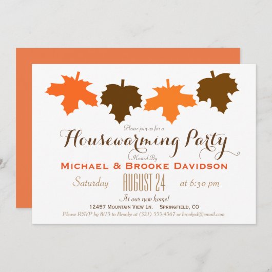 Oranje en bruine herfst verlaat housewarming party kaart (Voorkant / Achterkant)
