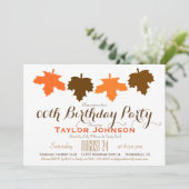 Oranje en bruine herfst verlaat verjaardagsfeestje kaart (Staand voorkant)