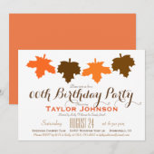 Oranje en bruine herfst verlaat verjaardagsfeestje kaart (Voorkant / Achterkant)