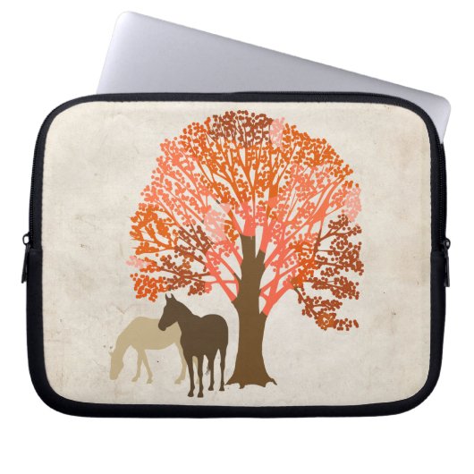 Oranje en bruine herfstpaarden laptop sleeve (Voorkant)