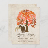 Oranje en bruine herfstpaarden sparen de datum aankondigingskaart (Voorkant / Achterkant)