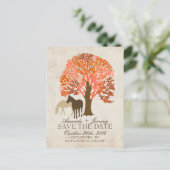 Oranje en bruine herfstpaarden sparen de datum aankondigingskaart (Staand voorkant)