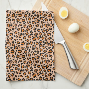 Oranje en bruine luipaardprint theedoek