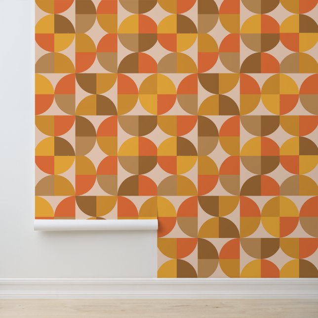Oranje en Bruine Mid Century Halve Cirkels Behang (Applicatie)
