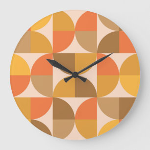 Oranje en Bruine Mid Century Halve Cirkels Grote Klok