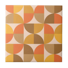 Oranje en Bruine Mid Century Halve Cirkels  Tegeltje