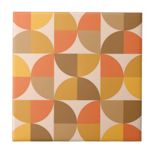 Oranje en Bruine Mid Century Halve Cirkels  Tegeltje