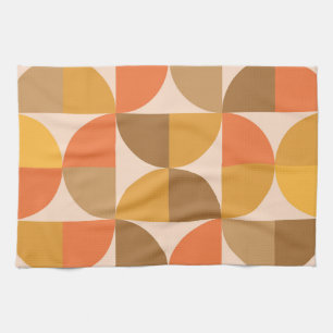 Oranje en Bruine Mid Century Halve Cirkels  Theedoek