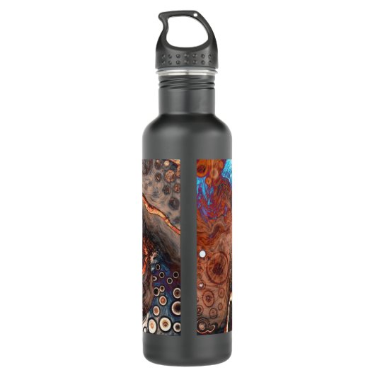 Oranje en bruine moderne kunst waterfles  (Achterkant)