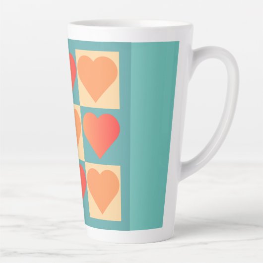 Oranje en Canard Blue met harten Latte Mok (Rechts)