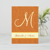 Oranje en Cream Damask Wedding A478 Kaart (Staand voorkant)