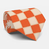 Oranje en Crème Geruit Stropdas (Opgerold)